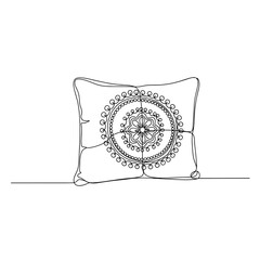 Decorative pillow with mandala design in minimalist line art style