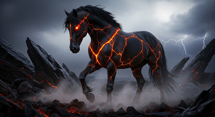 Wild mustang stallion running silhouette illustration of a horse in the snow-capped mountains