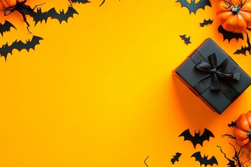 Create your festive Halloween messages with this vibrant holiday card design featuring themed decorations