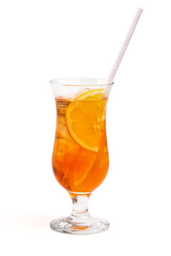 Spritz Cocktail with Orange Slice, isolated on white background