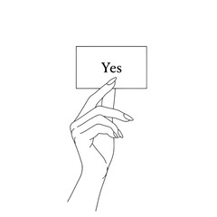 Icon of a beautiful female hand holding a card with the word "Yes" representing positive affirmation and support