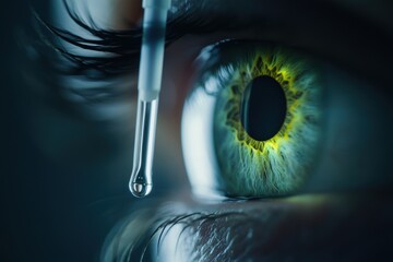 Macro close‑up of eye with droplet from pipette, perfect for medical visuals, ophthalmology or research themes