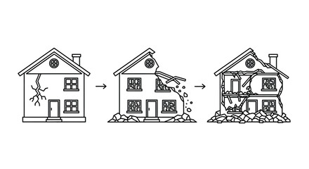 Illustrative house damage stages symbolizing gradual deterioration
