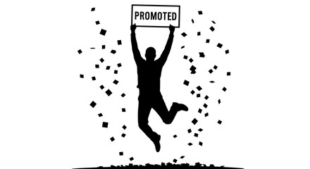 Man celebrating promotion with confetti jump success