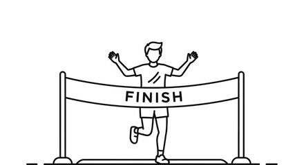 Runner crossing finish line celebrating victory and achievement