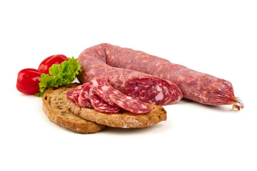 Salami with Bread, Peppers and Lettuce, isolated on white background