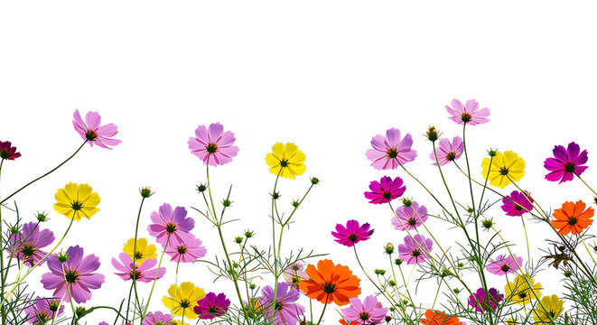 Colorful cosmos flowers in a vibrant arrangement ideal for design work on transparent background. - Powered by Adobe