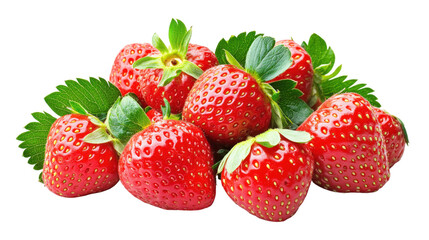 Obraz premium Fresh Strawberries with Green Leaves isolated on a transparent background