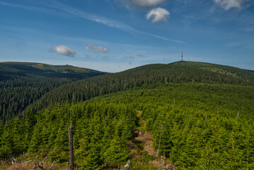 Praded, Petrovy kameny and Vysoka hole from Ostry vrch hill in Jeseniky mountains in Czech republic