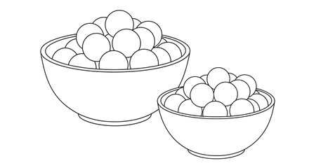 Two white bowls filled with round white objects, simple design