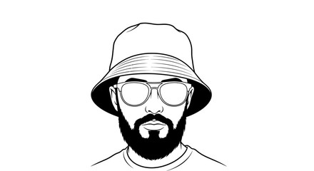 Stylish man with beard, glasses, and bucket hat illustration