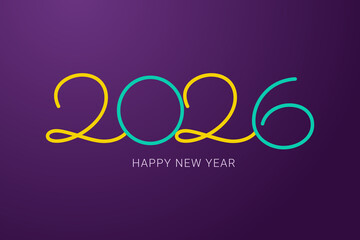 Colorful 2026 Happy New Year Background with Modern Line Art Typography