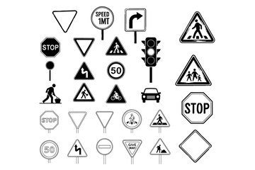 silhouette pack of Traffic board transparent background