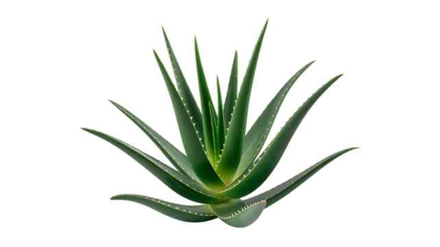 A vibrant aloe vera plant with pointed leaves isolated on transparent background.