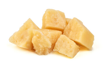 Parmesan Cheese Pieces, isolated on white background