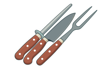 Professional carving set with chef knife, carving fork, and honing steel