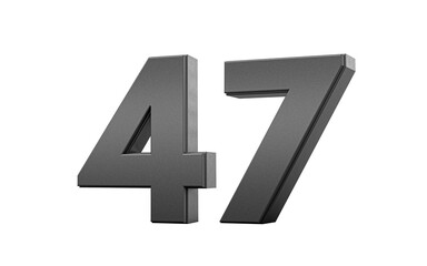 Sleek metallic Black number 47 Forty seven with a glossy surface. 3d illustration
