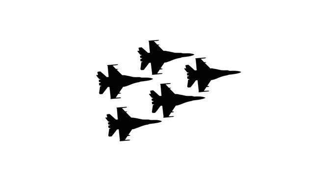 Five fighter jets in formation flying at high speed