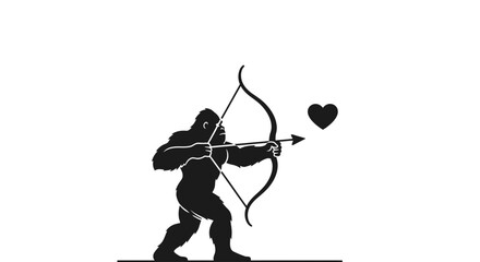 Cupid ape aims arrow at heart, symbol of love and target