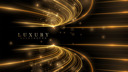 Golden luxury curve decorated with bokeh shiny effect on black background, vector illustration design that gives an elegant and modern atmosphere.