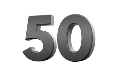 Sleek metallic Black number 50 Fifty with a glossy surface. 3d illustration
