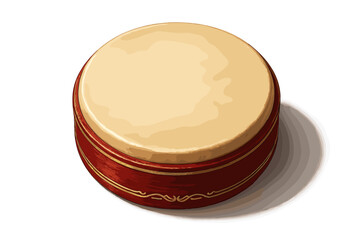 Traditional Chinese percussion instrument with red wooden body and skin drumhead