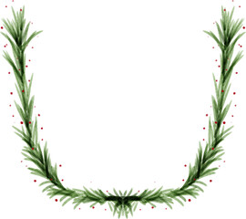 Christmas wreath frame watercolor hand drawn  