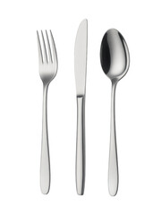 Polished steel cutlery set isolated on a transparent background