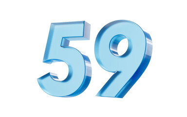 3d Glossy Blue number 59 Fifty nine with a smooth finish and reflective highlights. 3d illustration