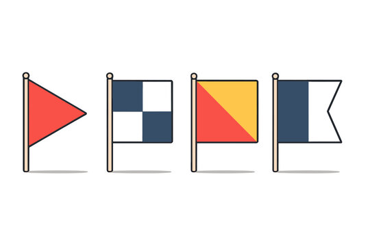 Colorful set of four nautical signal flags representing maritime code messages