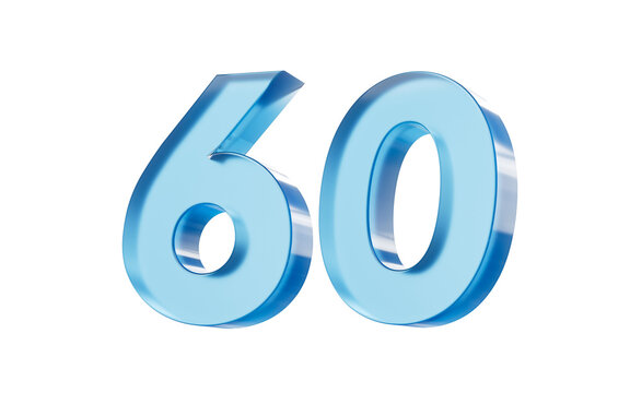 3d Glossy Blue number 60 Sixty with a smooth finish and reflective highlights. 3d illustration