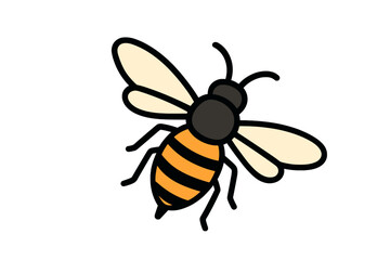 Cheerful cartoon honey bee flying with yellow and black stripes isolated on white