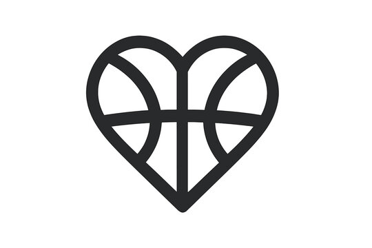 Abstract geometric symbol combining a basketball texture pattern within a stylized heart shape representing sport passion