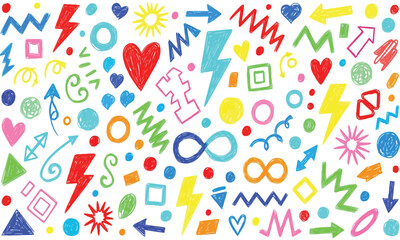 Colorful Hand-Drawn Doodle Elements for Design, Seamless Patterns, and Creative Projects