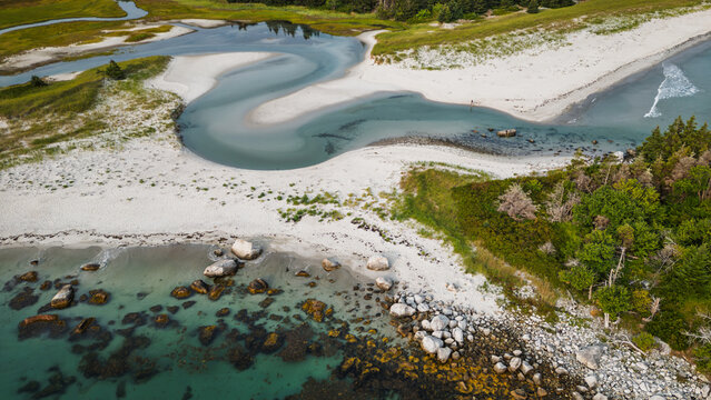 Coastal aerial of Carter&rsquo;s Beach with tidal river and sandbars