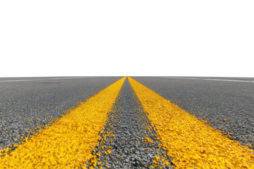 Asphalt road with yellow double lines receding into black void street highway, Isolated On Transparent Background, Png Cut Out