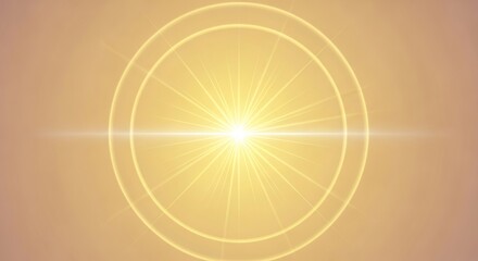 Golden light burst with lens flare and circles abstract background for bright illumination and glow effect