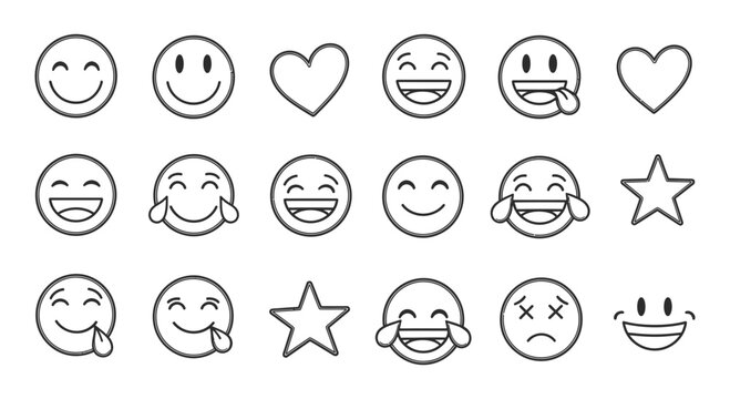Emoji emoticon face expression happy smile love star sad laugh emotions graphic vector design illustration set