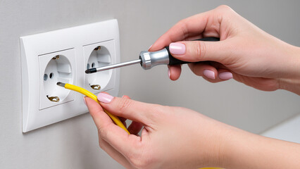electrician installing electrical socket
