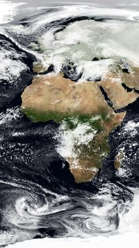 Equirectangular map of the precipitation on Earth PLANET10. Seamless animation. Vertical video. Elements of this image furnished by NASA