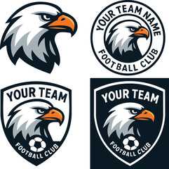 This eye-catching logo collection features a powerful eagle motif, perfect for any football club looking to establish a strong brand presence. The set includes various styles&mdash;a circular logo and a shi