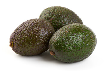 Three Hass Avocados, isolated on white background