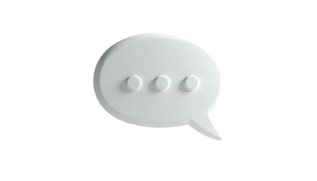 White speech bubble symbol with three dots on a black background