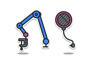 Professional studio microphone boom arm stand and pop filter screen for audio recording and broadcasting