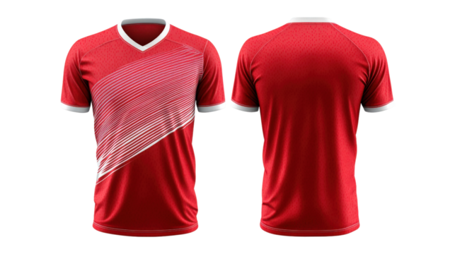 Red sports jersey front and back view isolated on a transparent background - Powered by Adobe