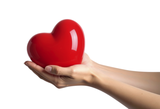 Mani e cuore concetto di amare e donare, su sfondo trasparente