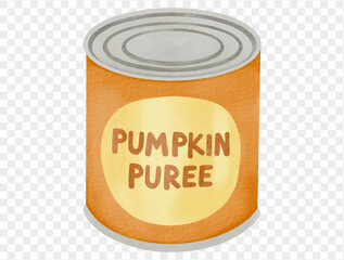 Watercolor pumpkin puree can illustration for autumn cooking and Thanksgiving recipe element. Vector.