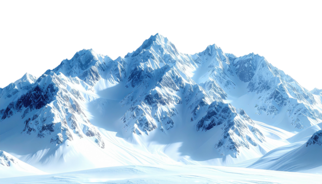 Snowy mountain range, sharply peaked, against black