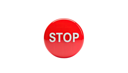 Red button displaying the word "STOP" on a black background