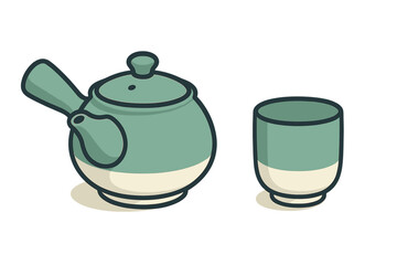 Traditional Japanese ceramic teapot and matching teacup set for hot tea service